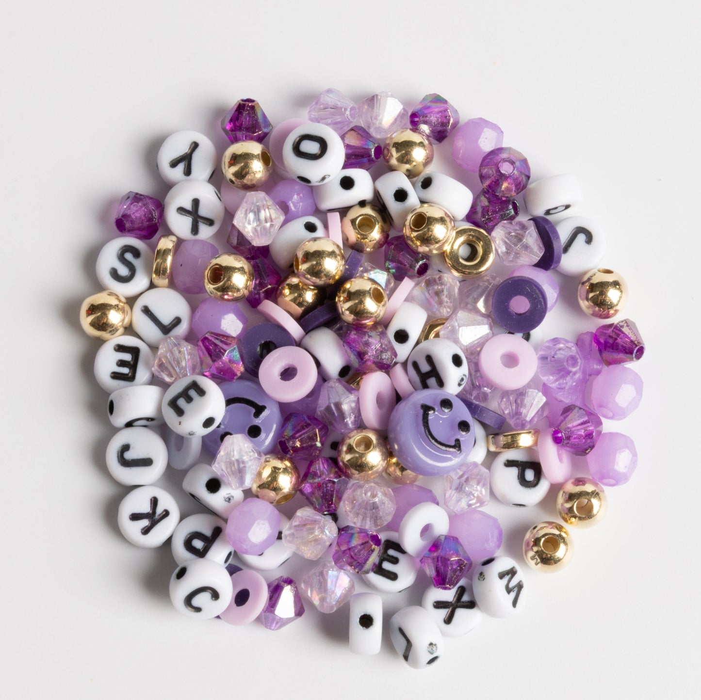 Fearless Lavender Purple Mix Beads Purple Smiley Faces Happy Face Gold Butterfly Charm DIY Jar