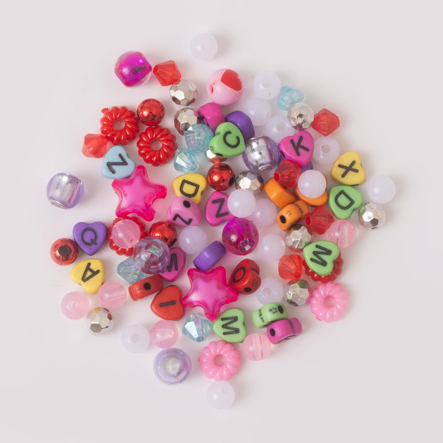 Karma Rainbow Heart Shaped Letter Beads Metalic Pink DIY Alphabet Bead Jar Kit