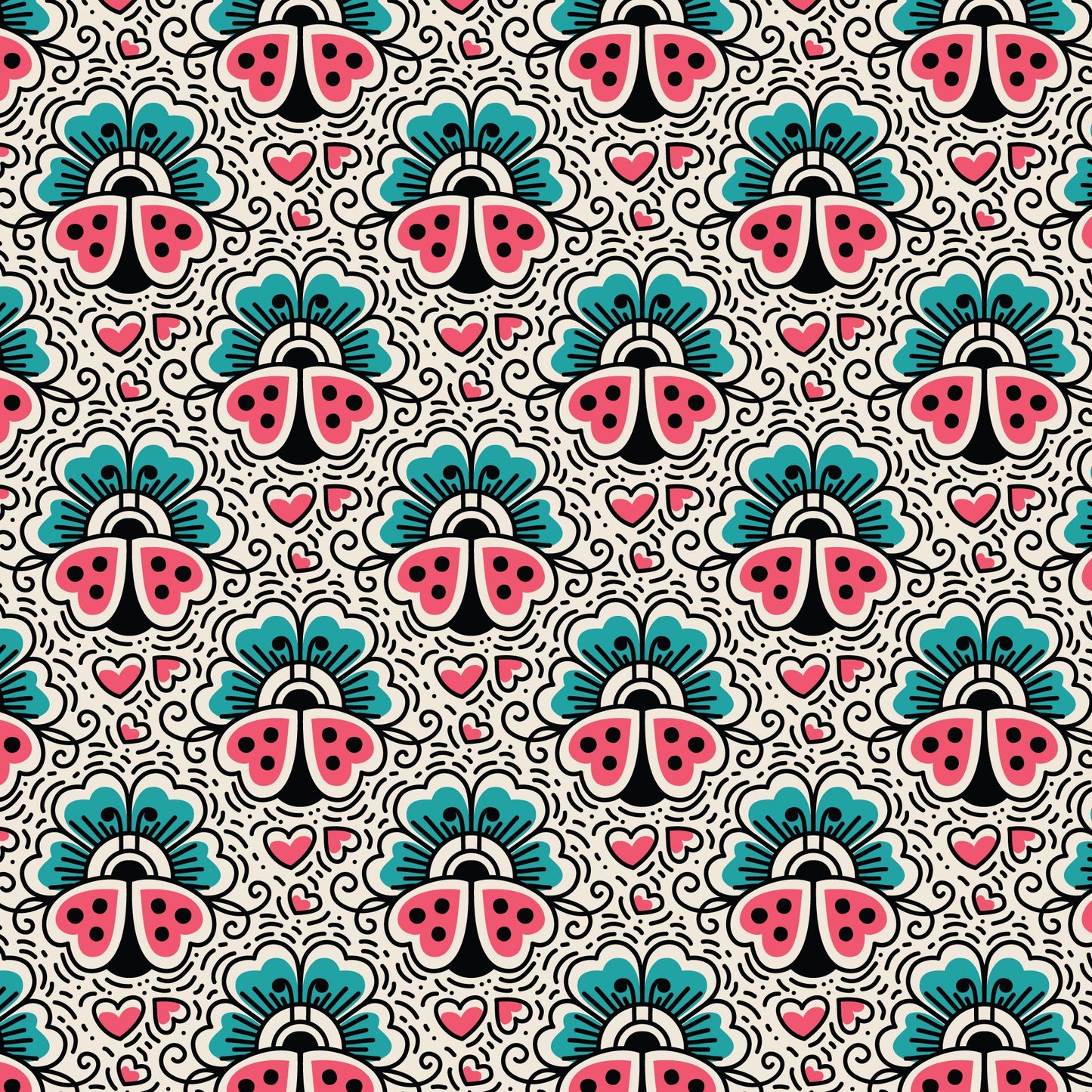 Ladybugs and Flowers Love Ink 3387 Cotton 44/45 Fabric Per Yard