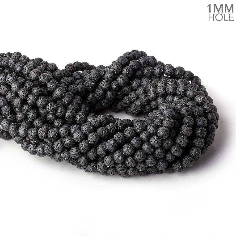 6mm Black Lava Rock plain rounds waxed 16 inch 64 beads