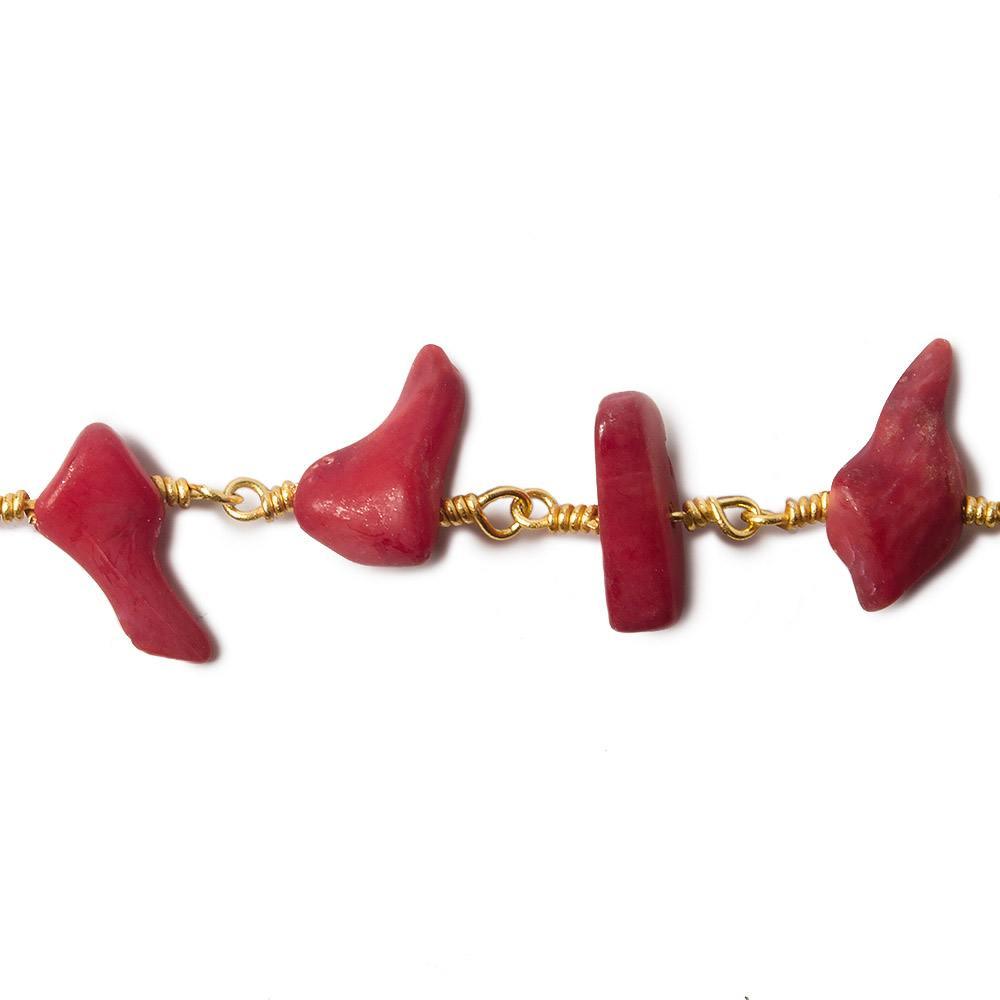 7x5mm Red Bamboo Coral Nugget Gold Plated Chain by the foot