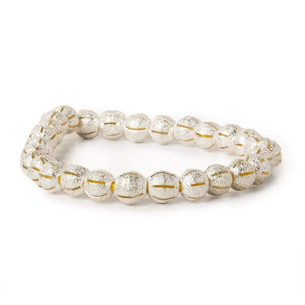 8mm Sterling Silver Plated Brass Stripe Stardust Rounds 8 inch 27 beads