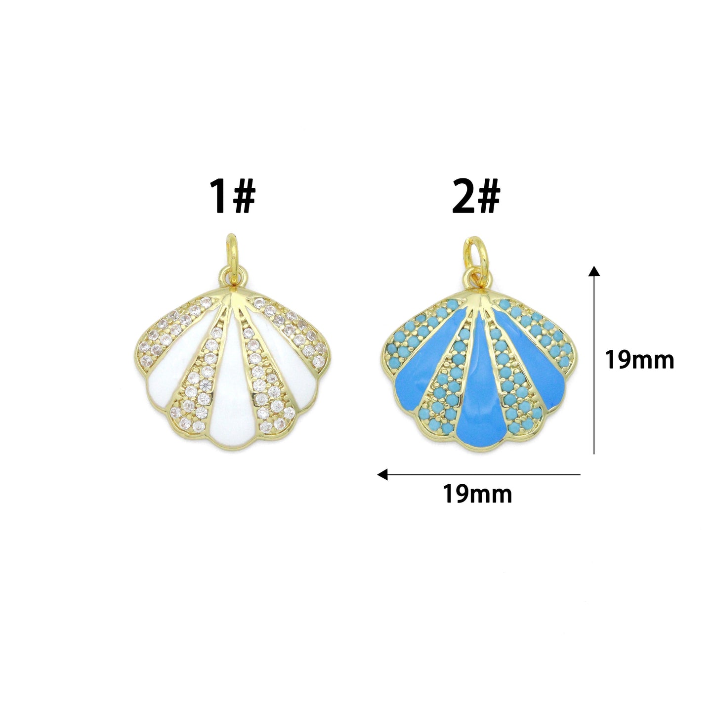 White Blue Enamel CZ Clam Shell Charm Pendant, Sku#A515