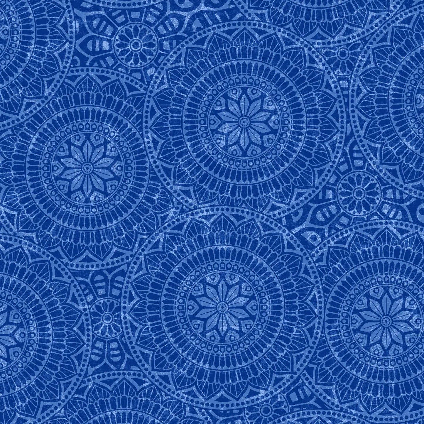 Blue Vespa Tossed Mandalas Cotton Wideback Fabric Per Yard