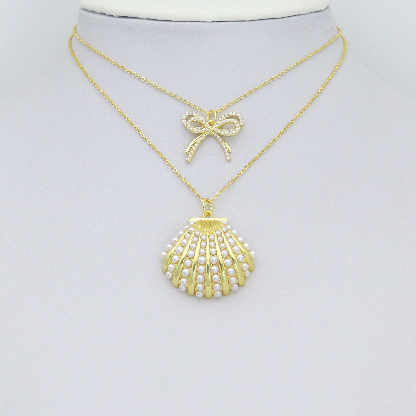 Gold Silver Pearl Shell Bow Pendant charm, Sku#A502