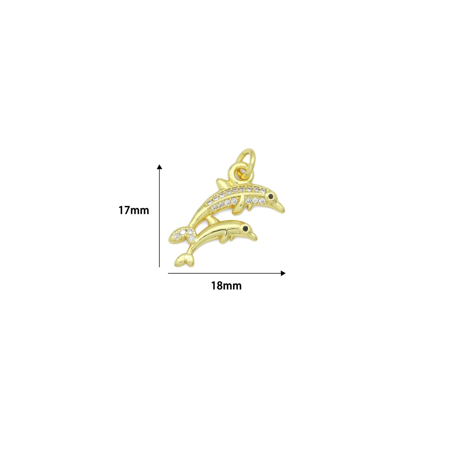 Gold Clear CZ Two Dolphins Pendant charm, Sku#LD763