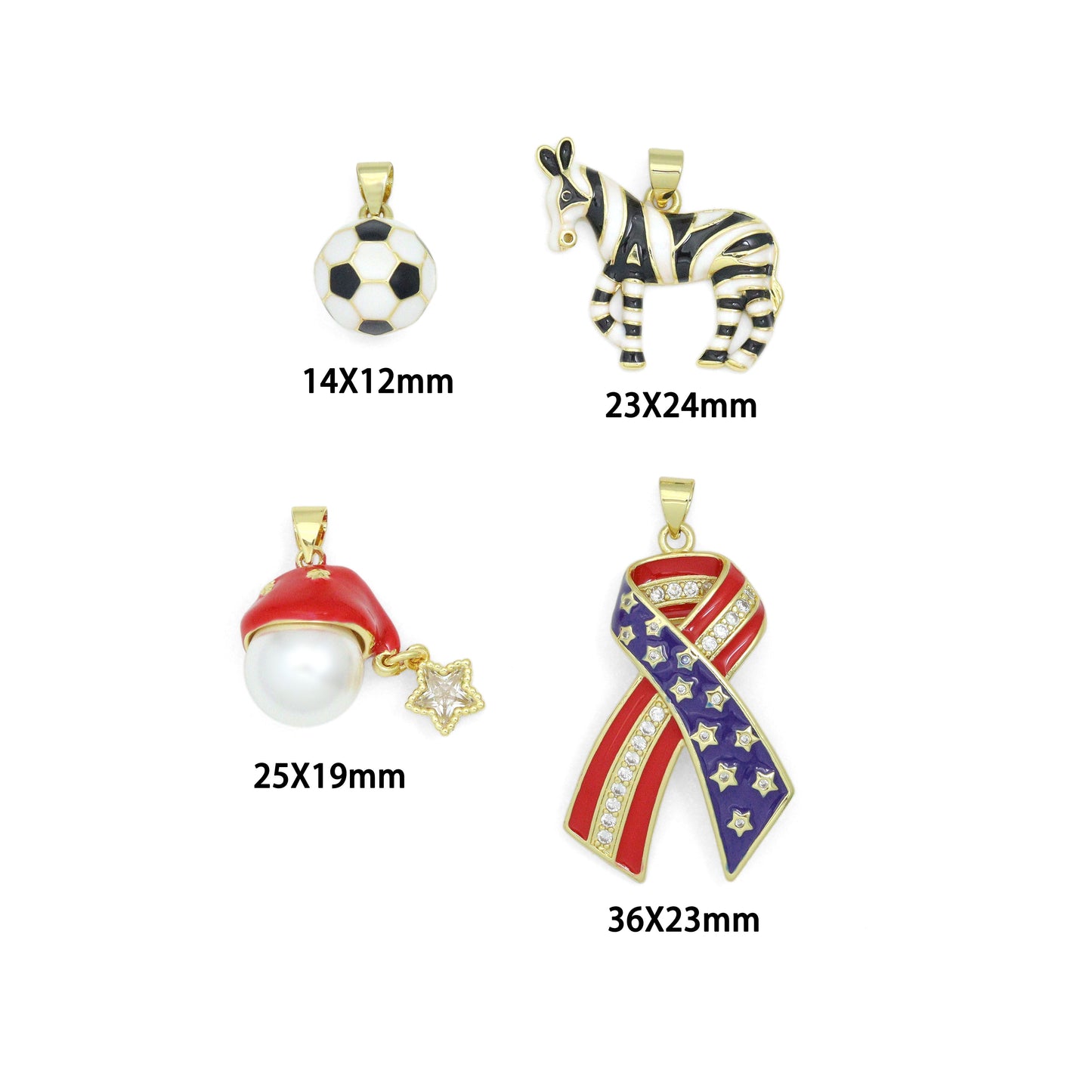 American Flag Ribbon, Zebra Soccer ball Santa Hat Charm Pendant, Sku#LK1300