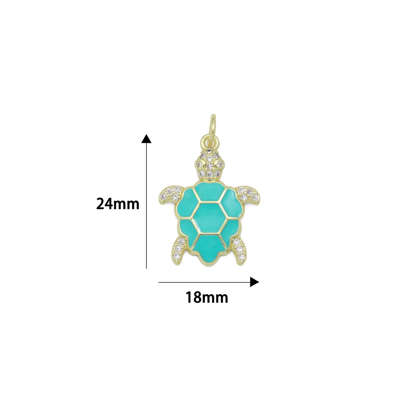 Gold Clear CZ Turquoise Enamel Turtle Tortoise Pendant charm, Sku#LX921