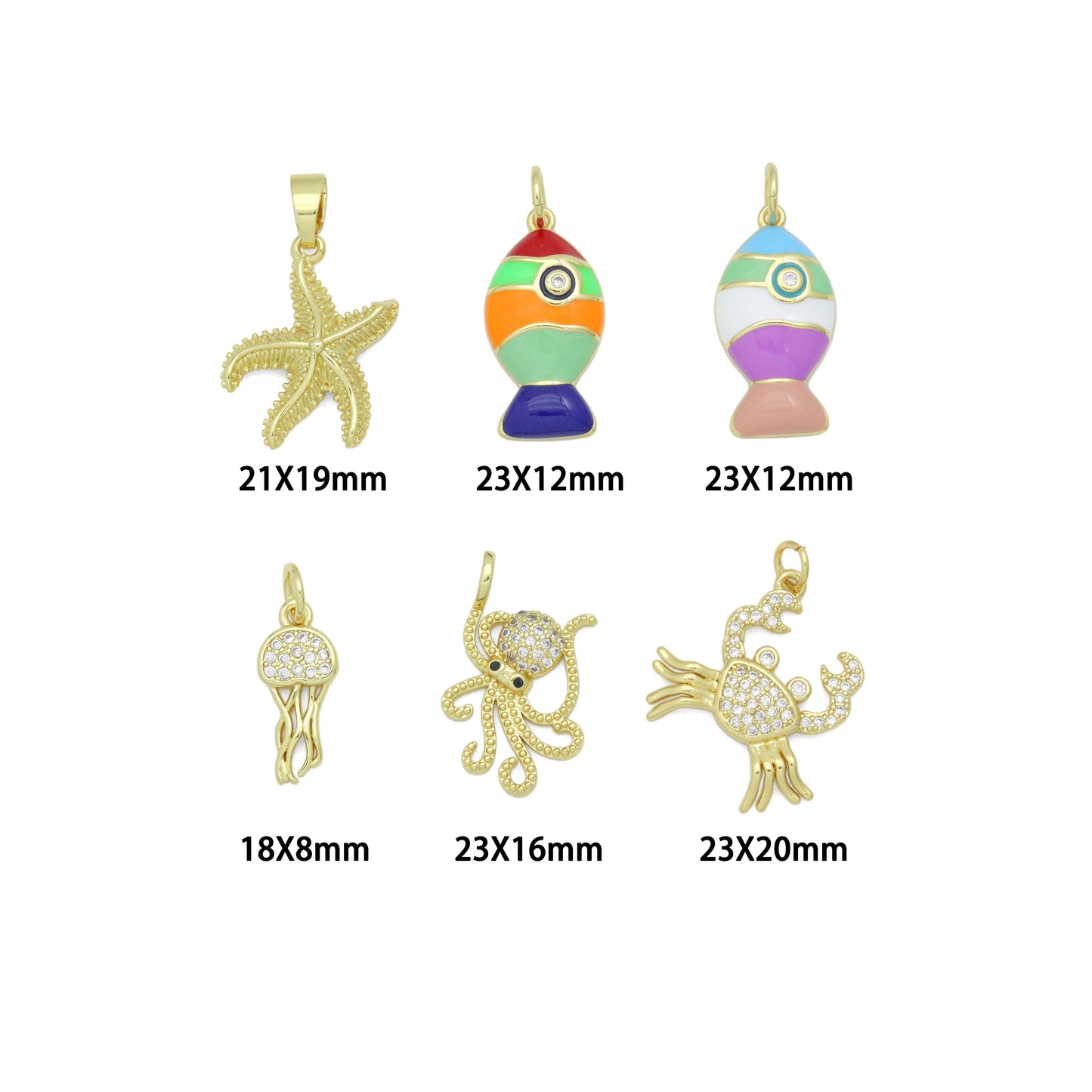 Starfish Colorful Fish Jellyfish Crab Octopus Pendant charm , Sku#LX923