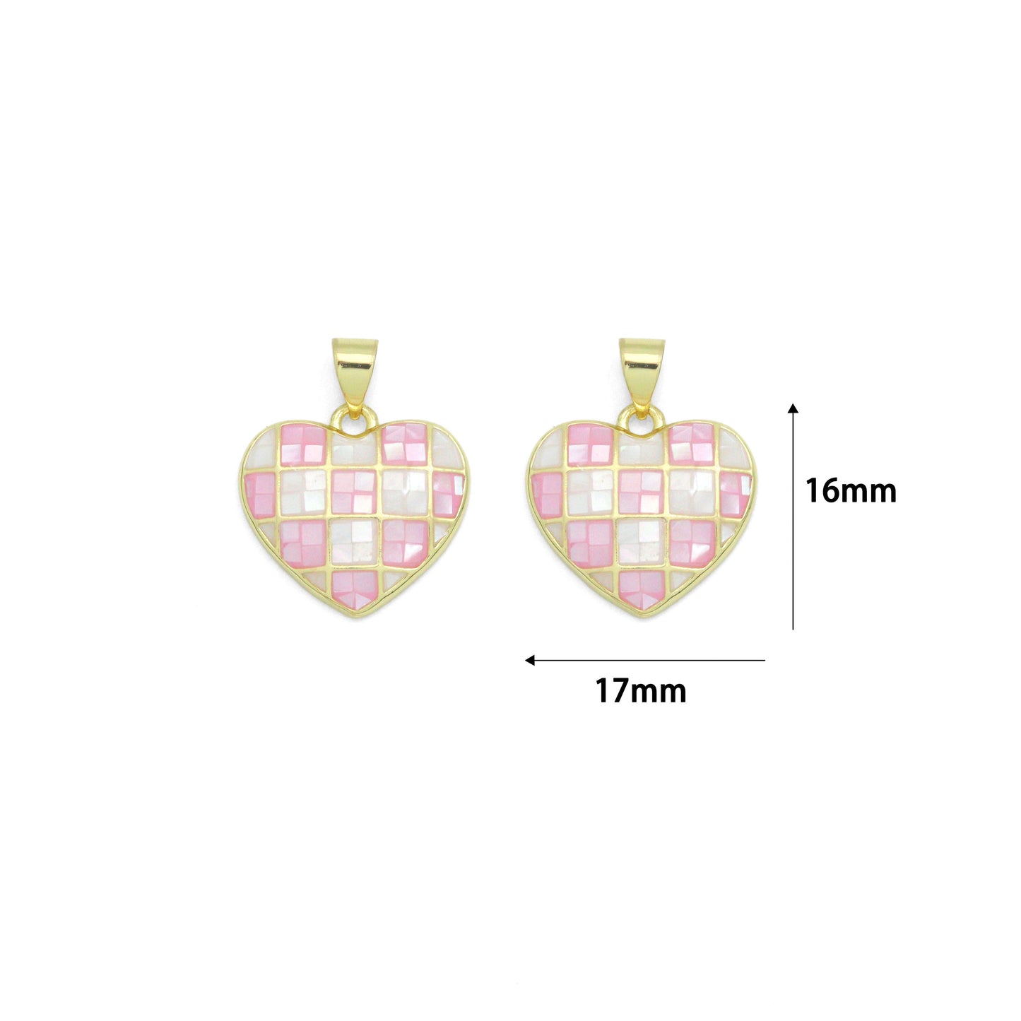 Pink and White Mother of Pearl Heart charm For Necklace Bracelet Jewelry Making Supply, Sku#LX936