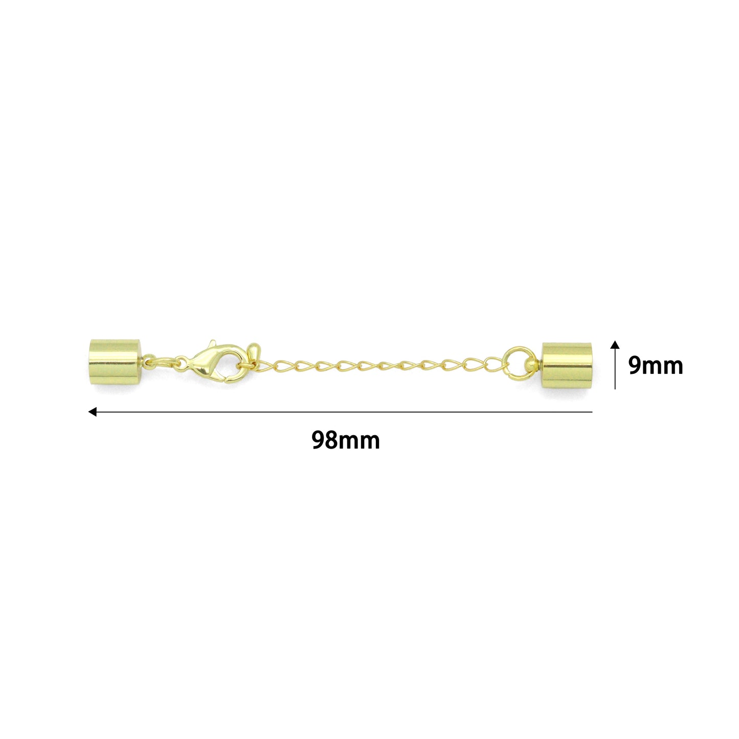 5mm/8.5mm Gold End Cap Clasp with Extender Chain for Leather Cord, Scarf, and Jewelry, Sku#LX947