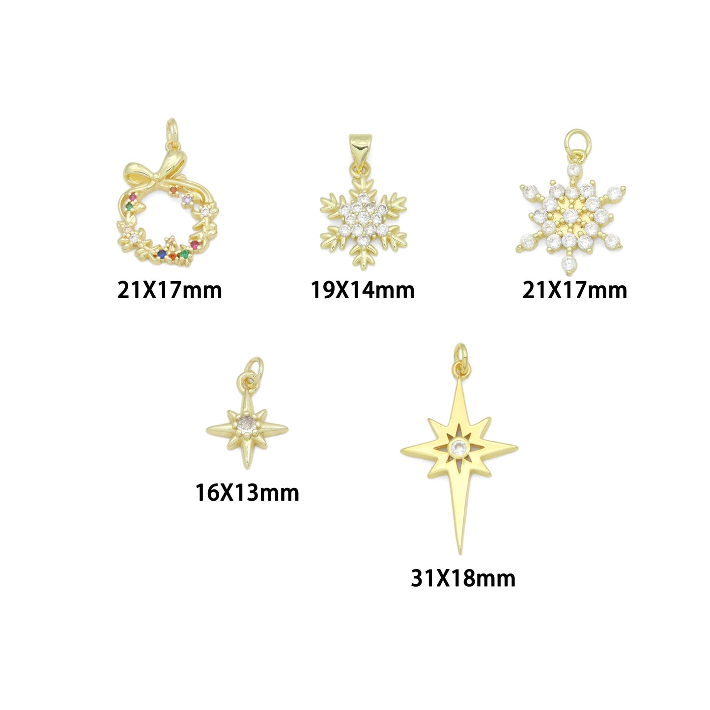 Gold Silver Holiday Wreath Snowflake North Star Charm Pendant for Holiday necklace bracelet DIY, Sku#LX948