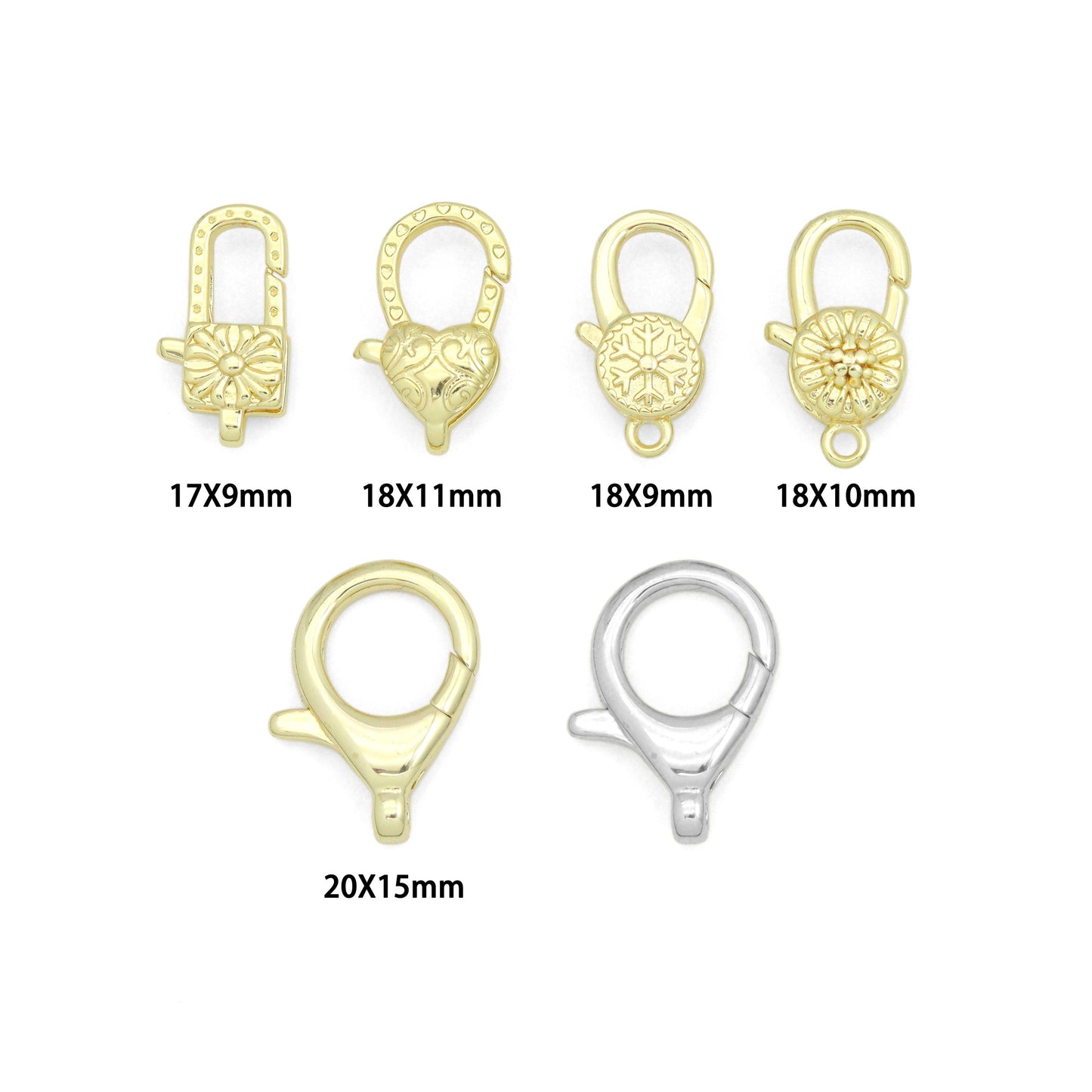 Gold Silver sunflower snowflake bloom Heart Flower Lobster Lock Clasp/Spring Clasp, Sku#LX949