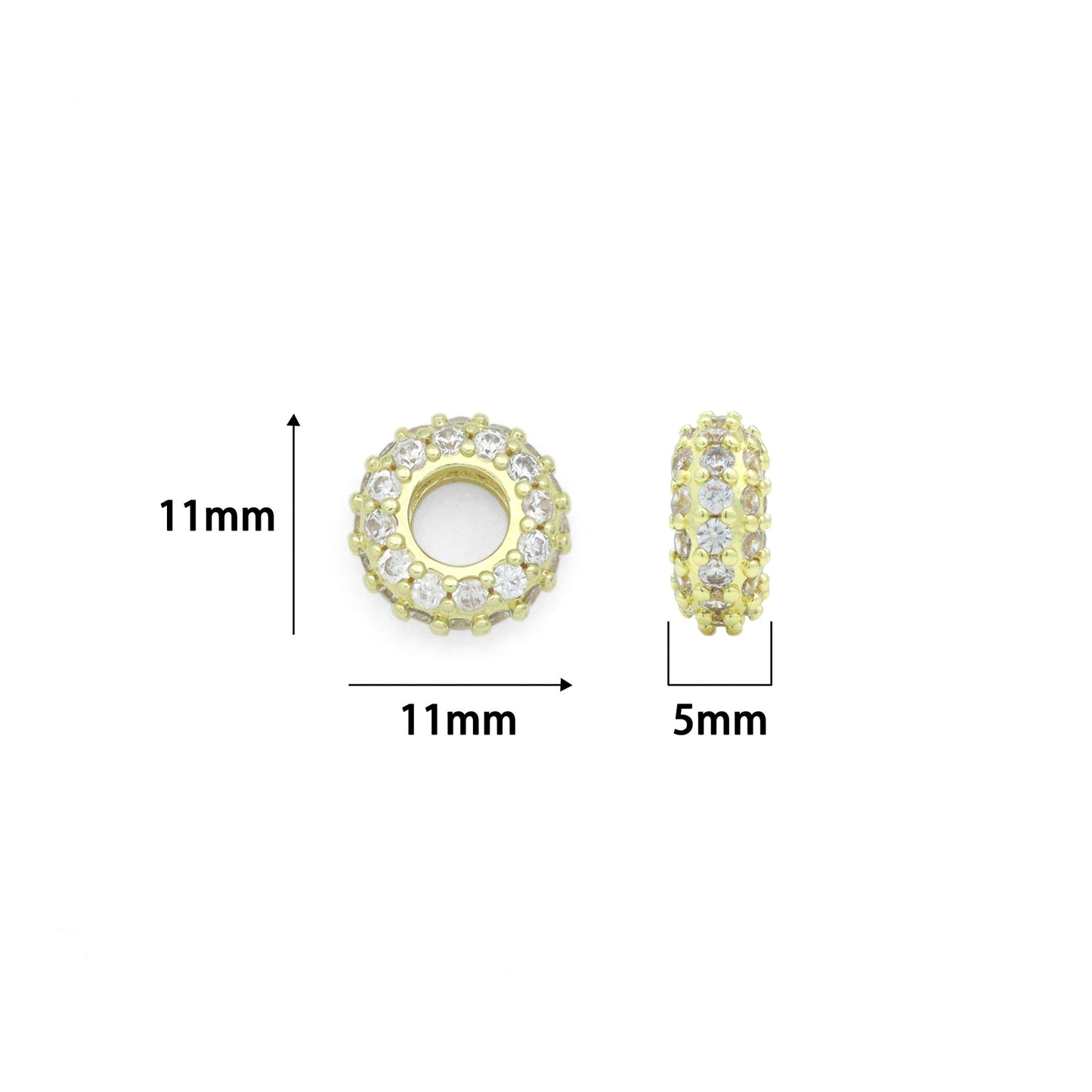 Clear CZ Gold Large Hole Round Spacer Beads Charm Pendant, Sku#LX975