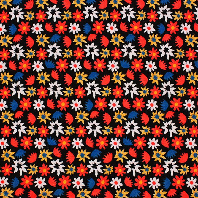Pop Art Flowers Printed Spandex Fabric | Blue Moon Fabrics