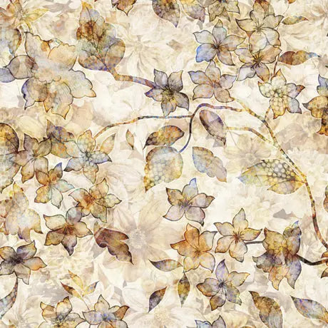 Natural Tonal Floral Wideback Cotton Fabric per yard