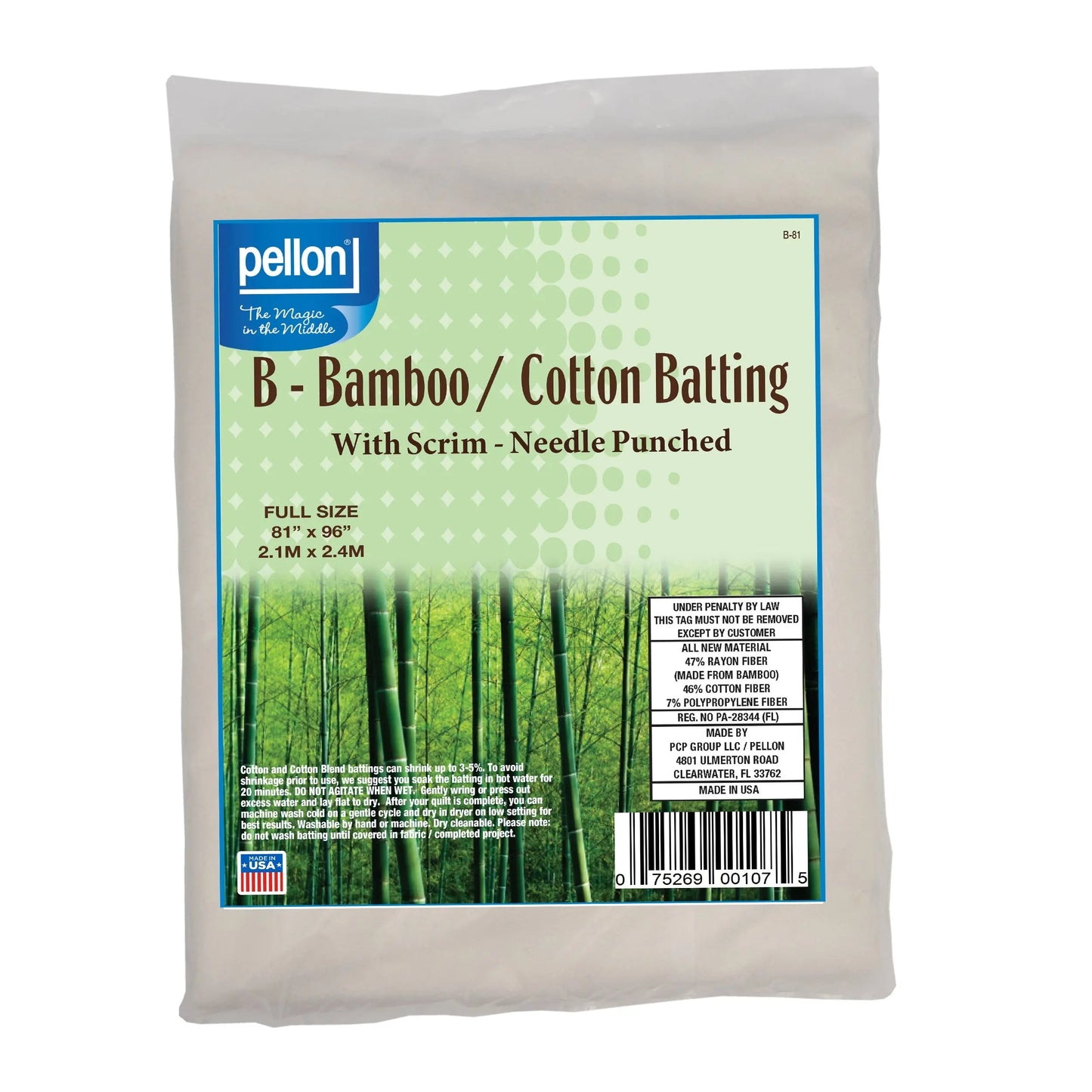 Pellon® Bamboo/Cotton Batting Scrim 81" x 96" Full Size Package