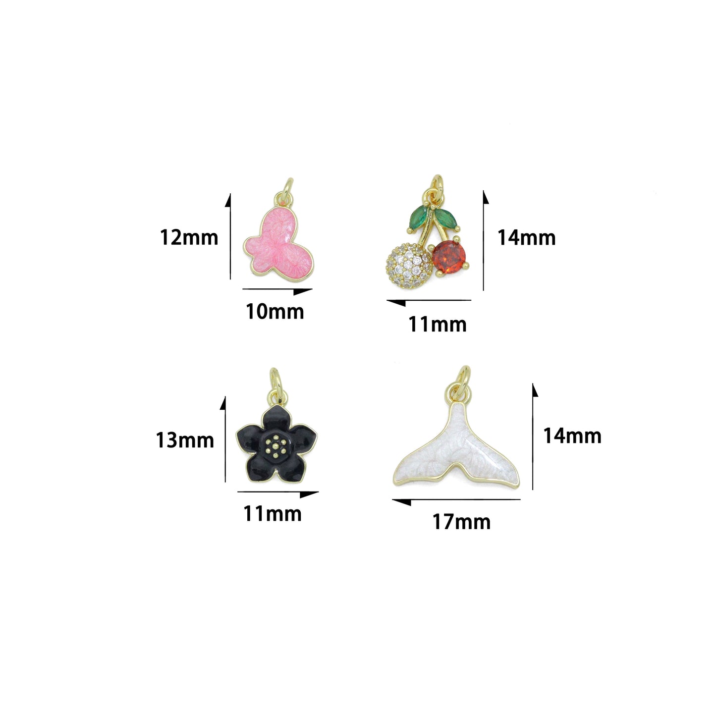 Colorful Enamel Butterfly Flower Cherry Whale tail Shape charm, Sku#Y1058
