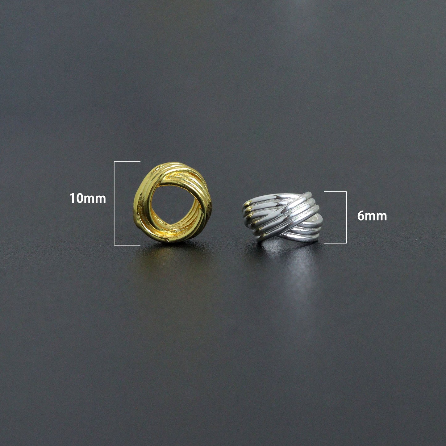 Gold Silver Twisted Knot Spacer beads, Swirl spacer for jewerly making, Sku#Y1069