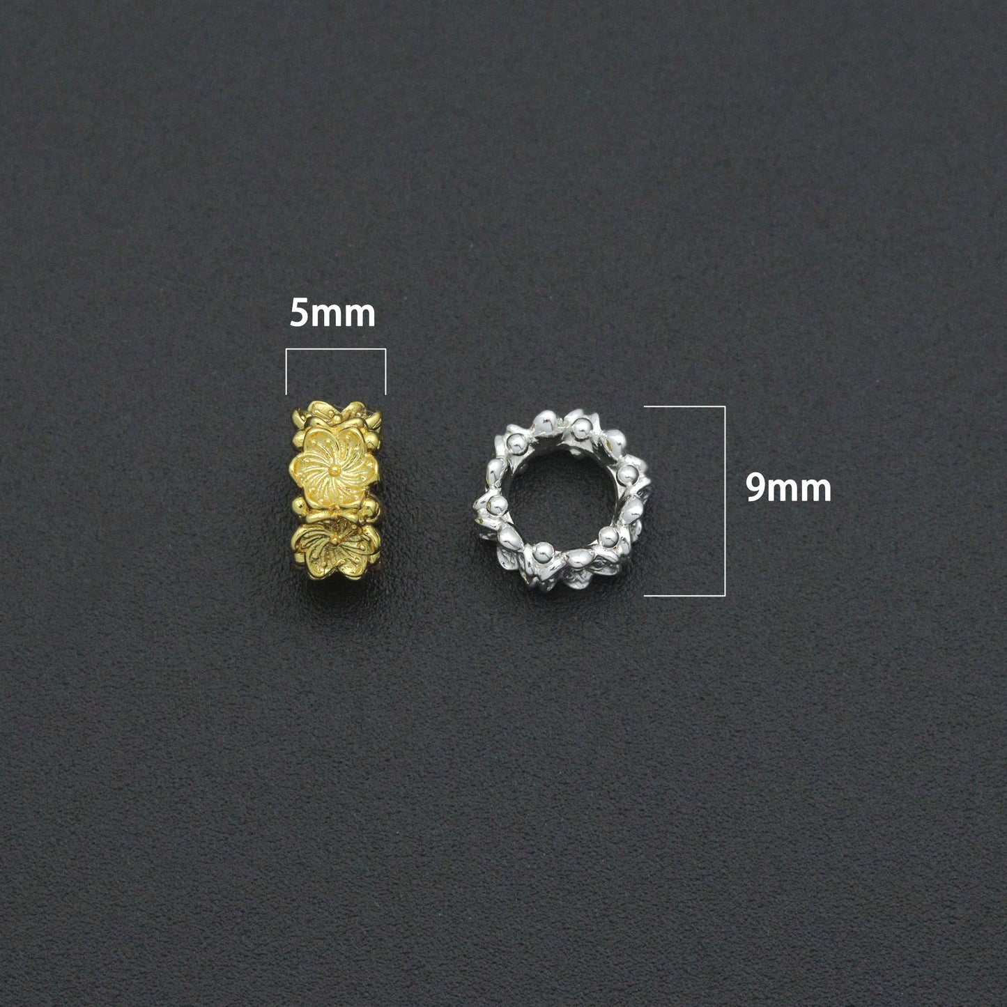 Gold Silver Flower big hole spacer beads, Sku#Y1070