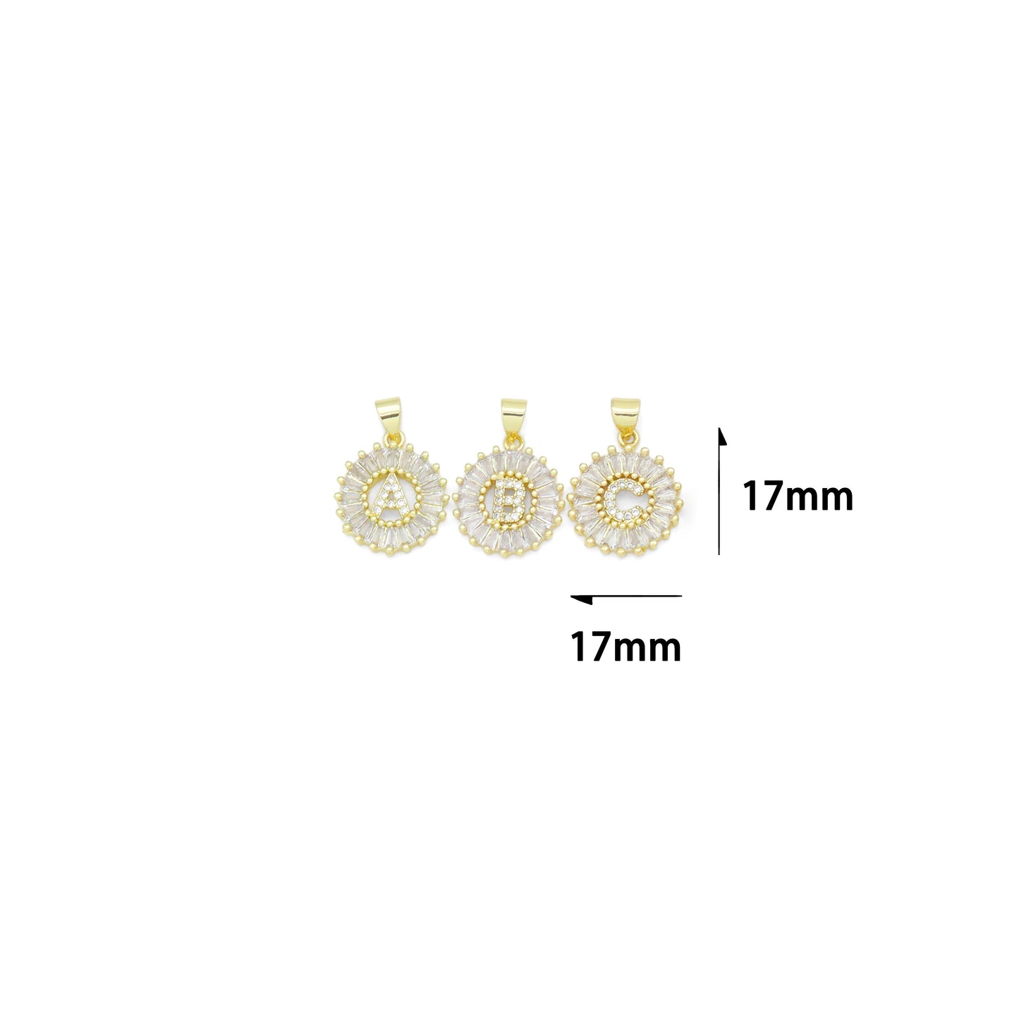 Baguette CZ Circle Initial Letter Charm/Pendent, Alphabet Pendent, Gold/Silver Finish, sku#Z1483A