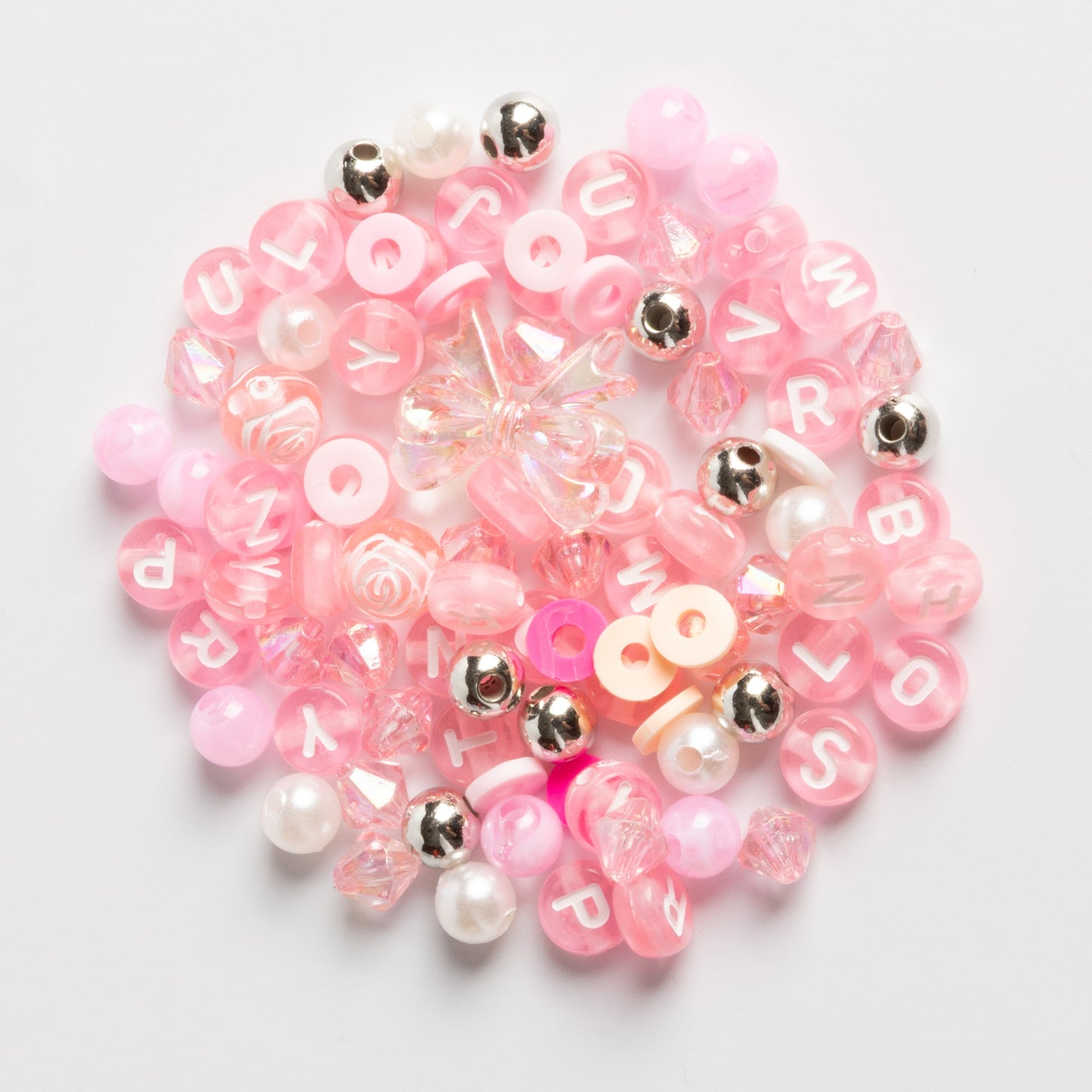 Grace Pink Translucent Letter Beads Coquette Bows Gold Swan Charm DIY Jar