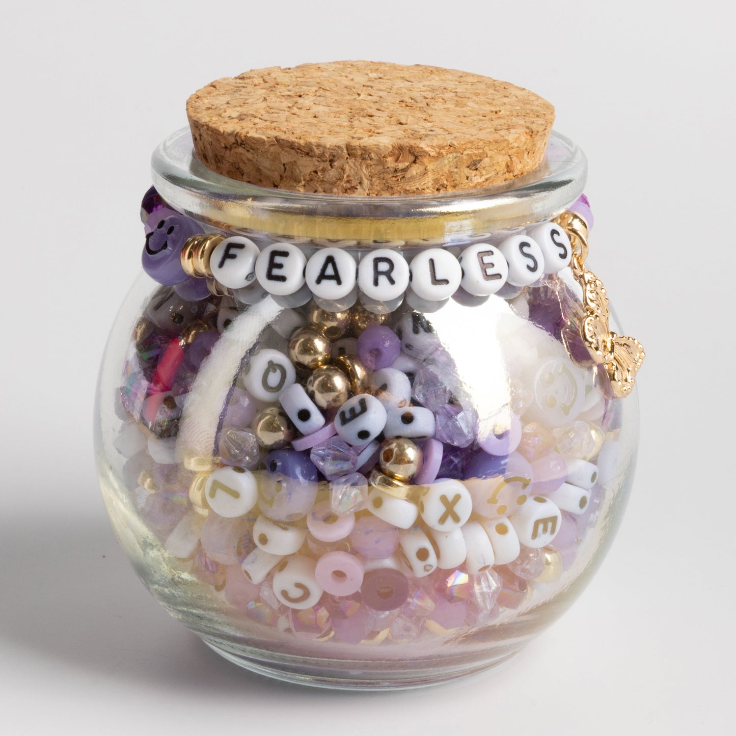 Fearless Lavender Purple Mix Beads Purple Smiley Faces Happy Face Gold Butterfly Charm DIY Jar