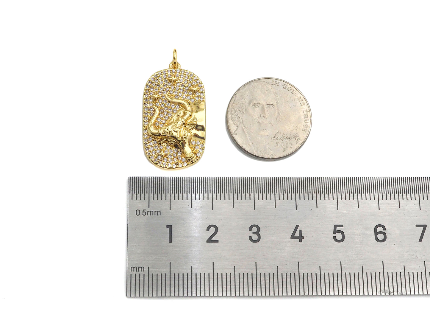 CZ Micro Pave Ox-head On Oval Shape Pendant/Charm,SKU#F1391