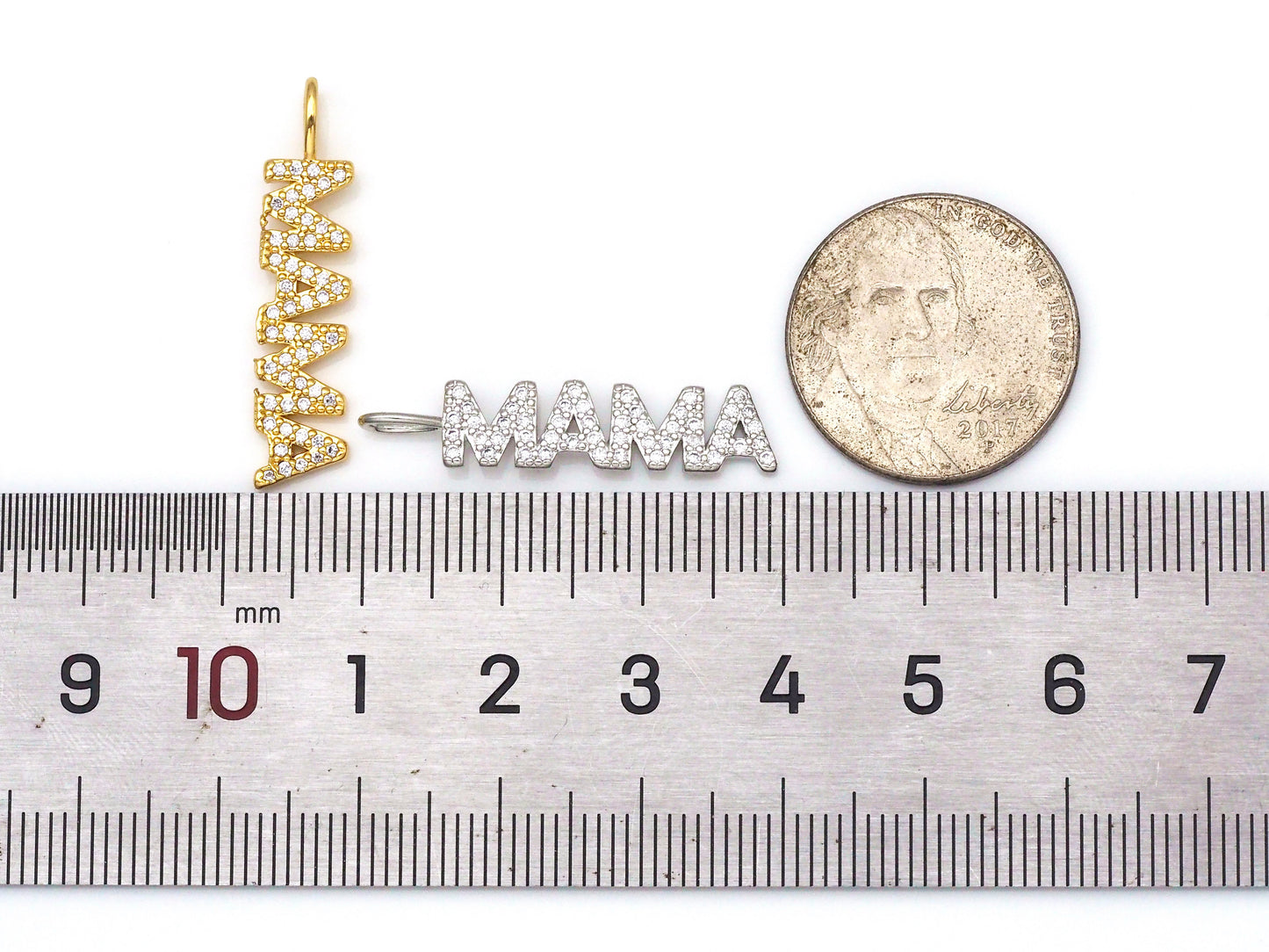 Clear CZ Gold Silver MAMA Word Pendant charm, Sku#LD136