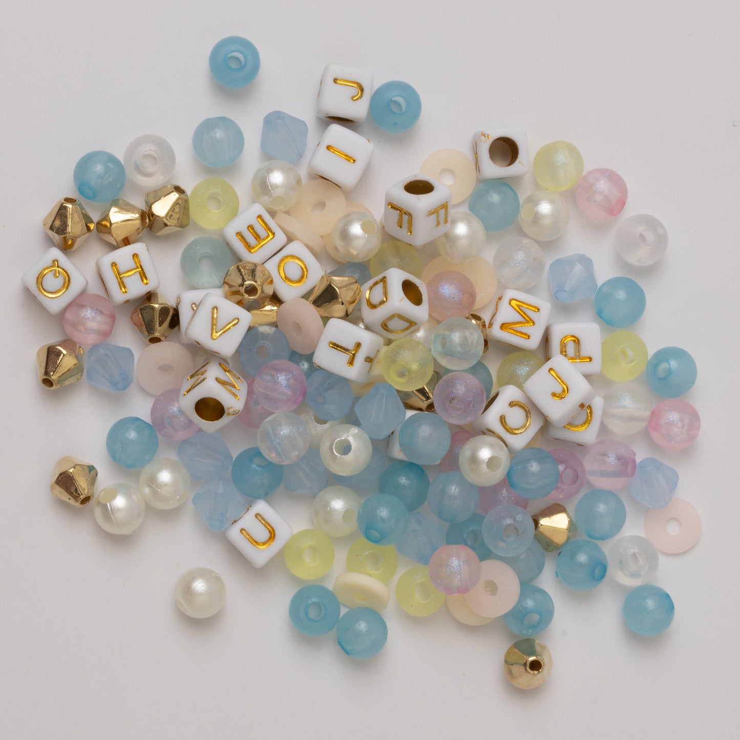 Heavenly Pastel Bead Jar with Gold Block Alphabet Letters DIY Stretch Bracelet Kit