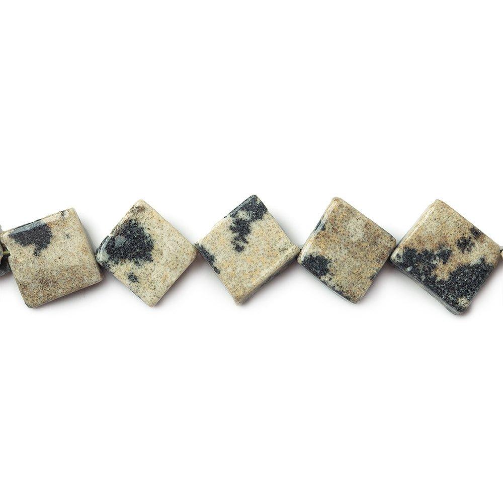 11mm Dalmatian Jasper Corner Drilled Square Beads, 14 inch