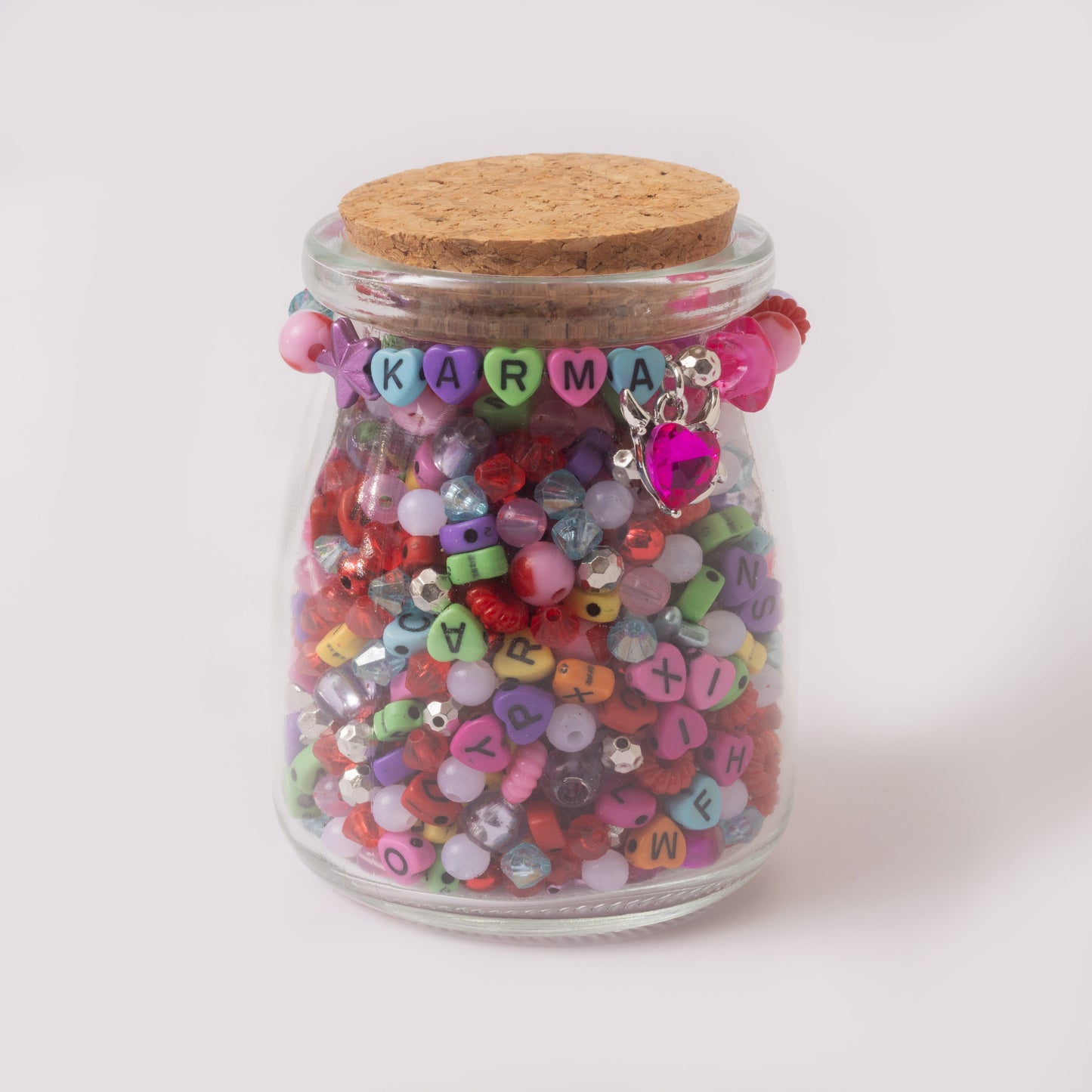 Karma Rainbow Heart Shaped Letter Beads Metalic Pink DIY Alphabet Bead Jar Kit