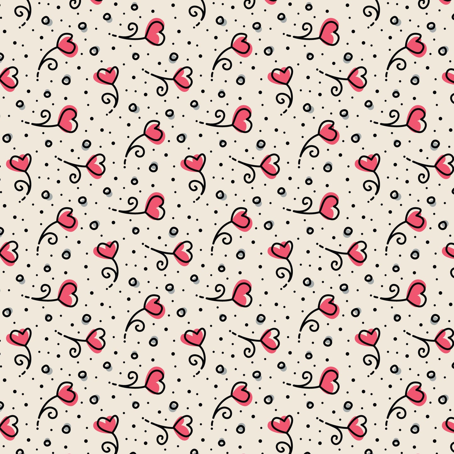 Pink Heart Blossoms Love Ink 3384 Cotton 44/45 Fabric Per Yard
