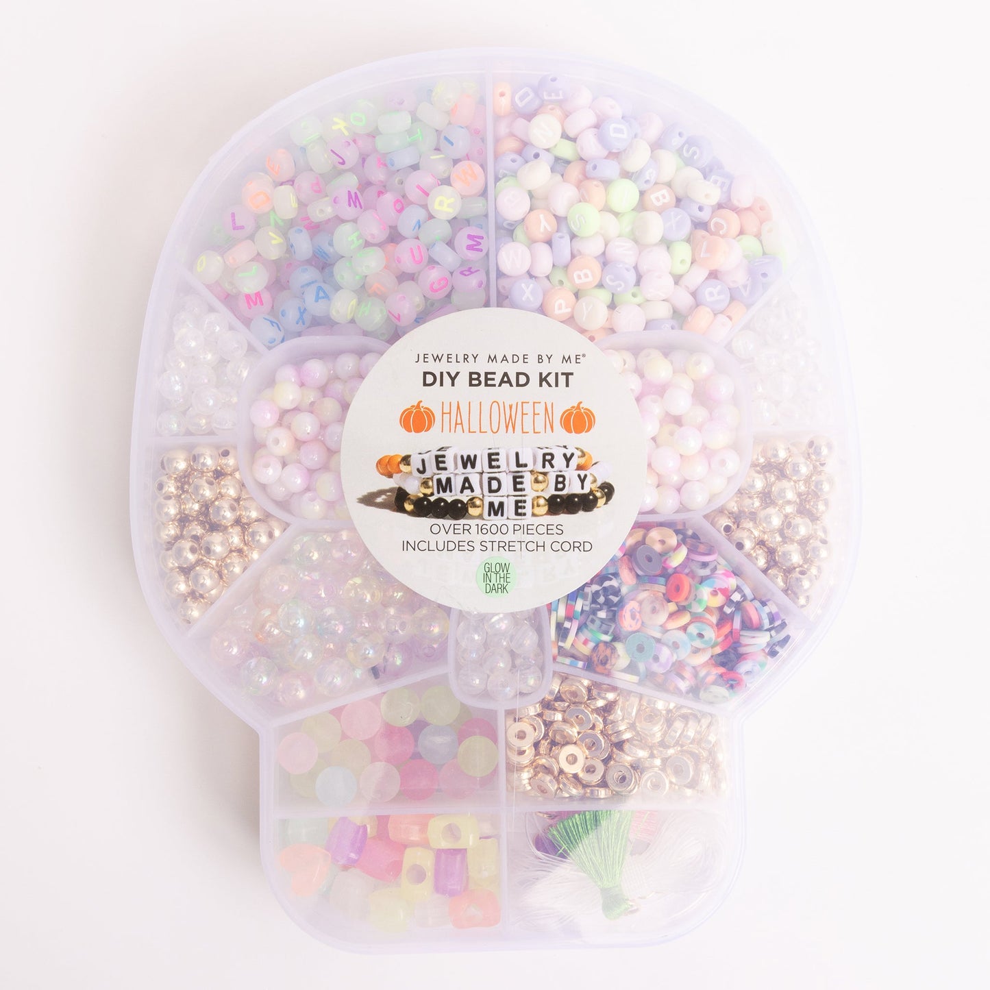 Pastel Glow in the Dark Halloween Skull Compartment Box DIY Letter Bead Kit
