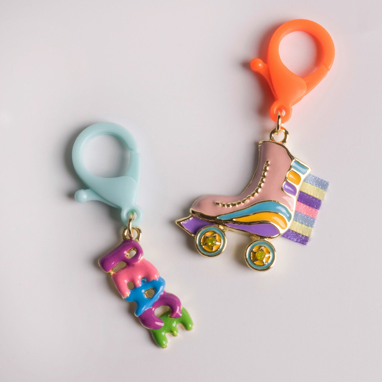 JMBM Kids Colorful Enamel Roller Skate and Peace Word Backpack Charm Duo