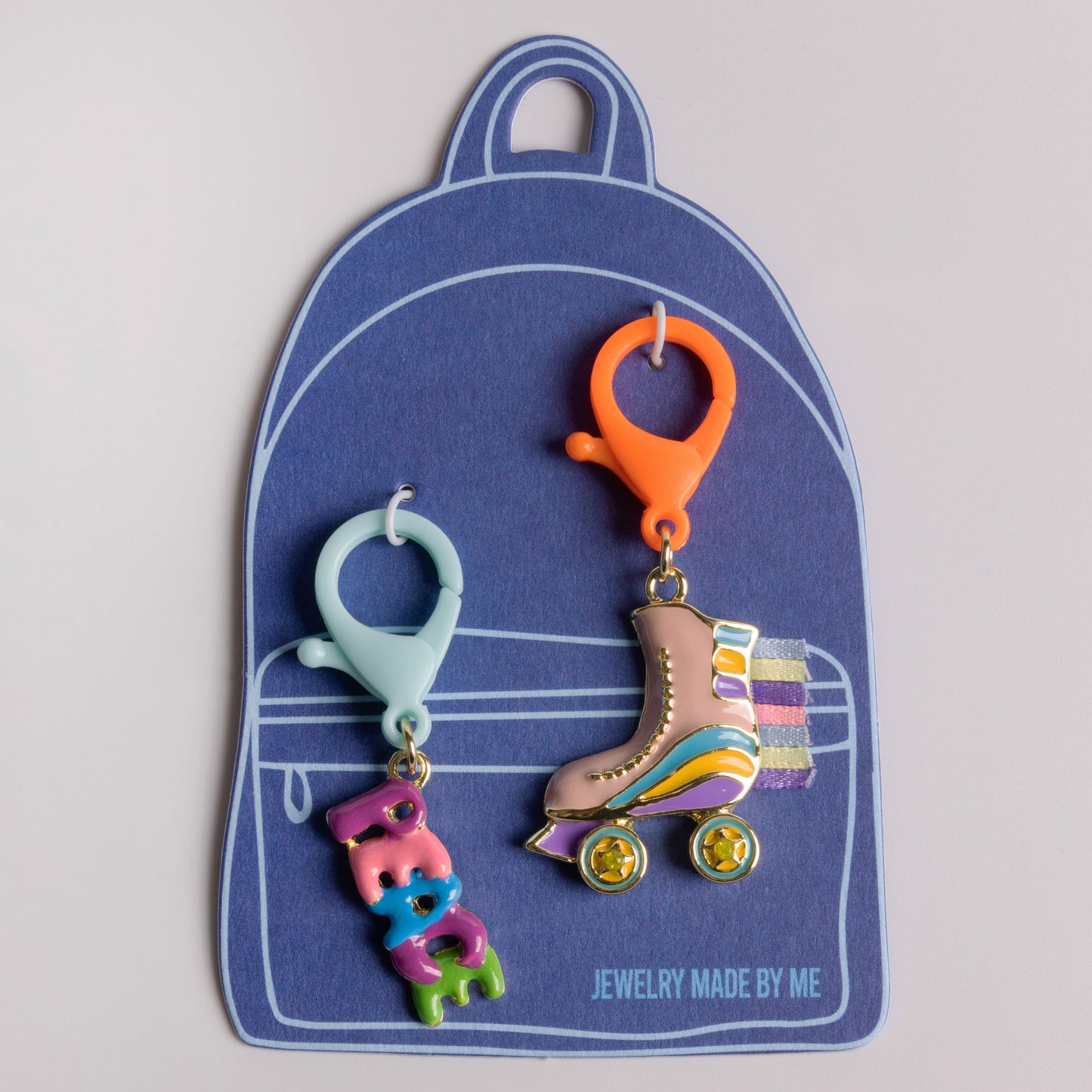 JMBM Kids Colorful Enamel Roller Skate and Peace Word Backpack Charm Duo