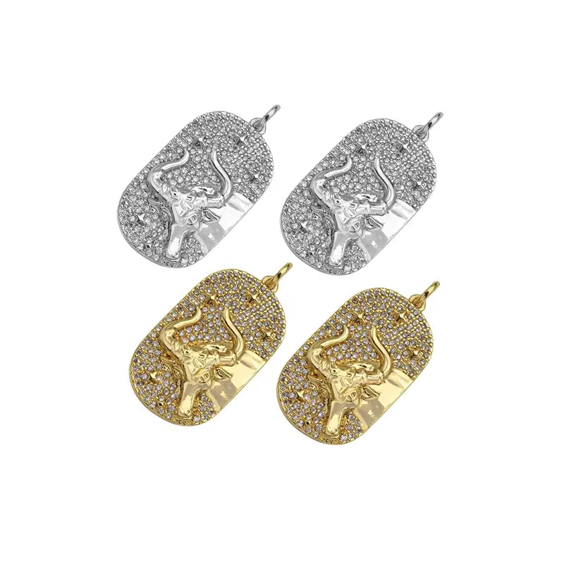 CZ Micro Pave Ox-head On Oval Shape Pendant/Charm,SKU#F1391