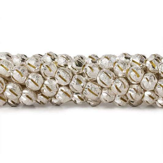 6mm Sterling Silver Plated Brass Diagonal Stripe Stardust Rounds 8 inch 37 beads