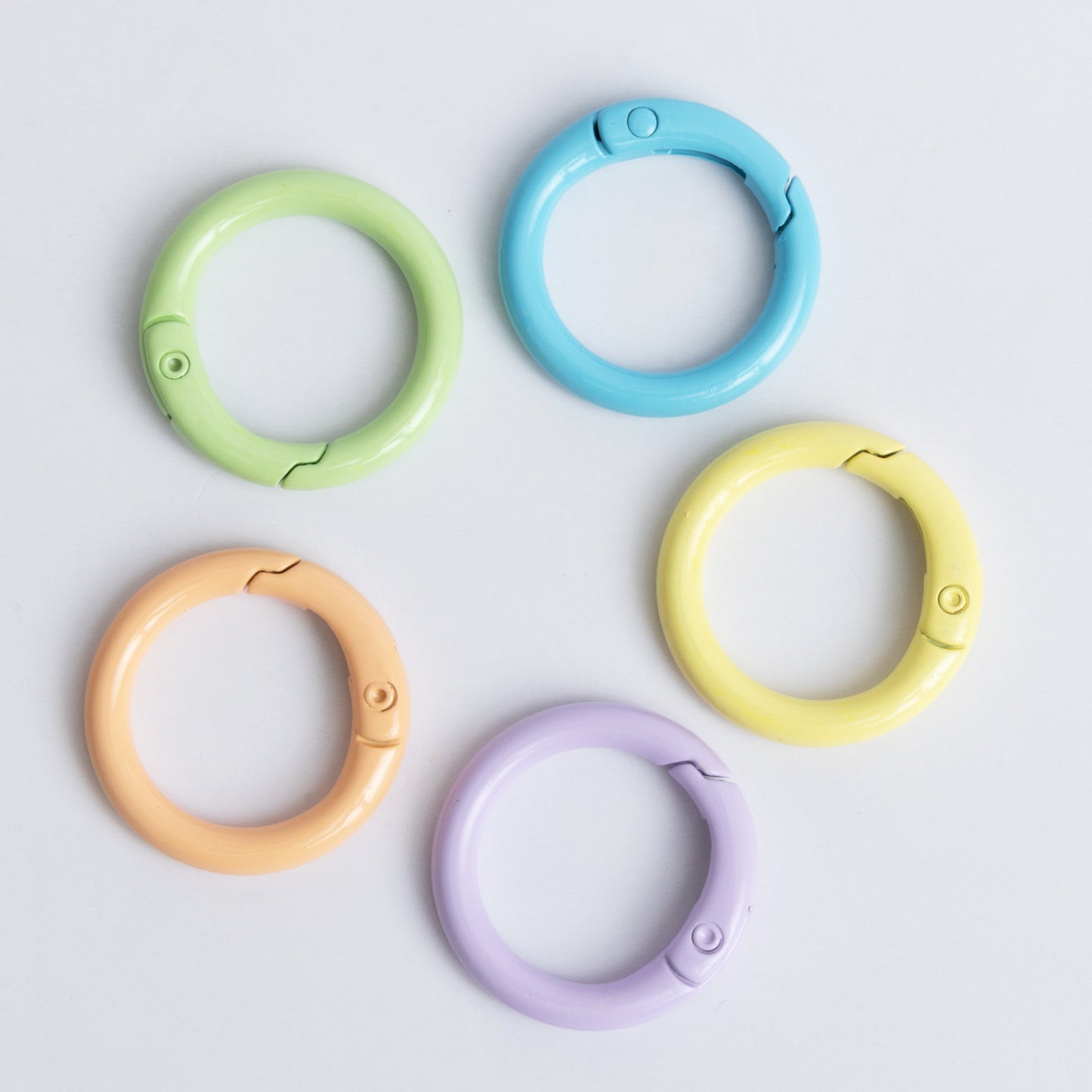 Multicolor Pastel Enamel Round Spring Charm Clips Set of 5 Bag Charms Accessory Clip Ons