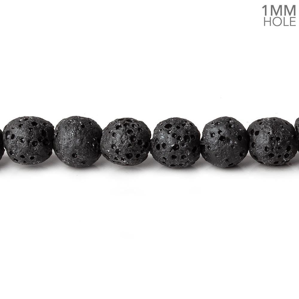 6mm Black Lava Rock plain rounds waxed 16 inch 64 beads