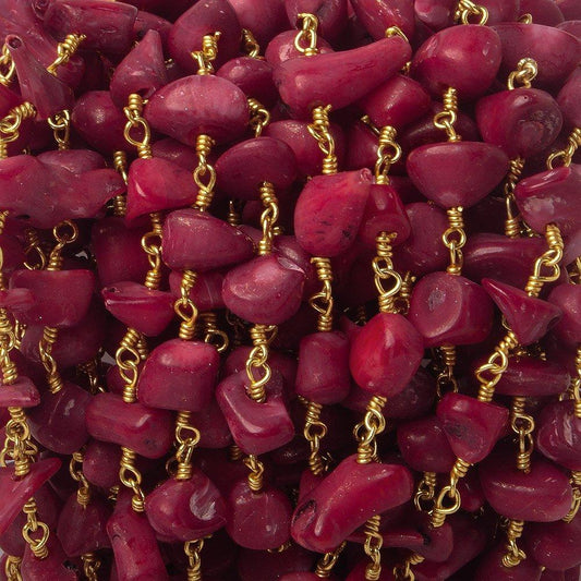 7x5mm Red Bamboo Coral Nugget Gold Plated Chain by the foot