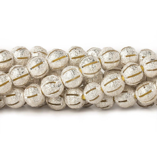8mm Sterling Silver Plated Brass Stripe Stardust Rounds 8 inch 27 beads