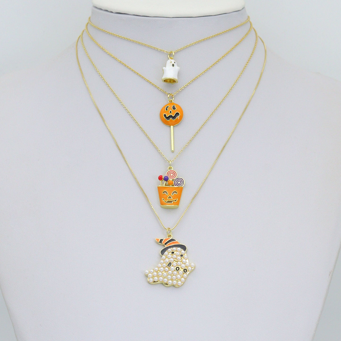 Halloween Boo Ghost Pumpkin Lollipop Candy Basket Charm Pendant, Halloween Sku#A519