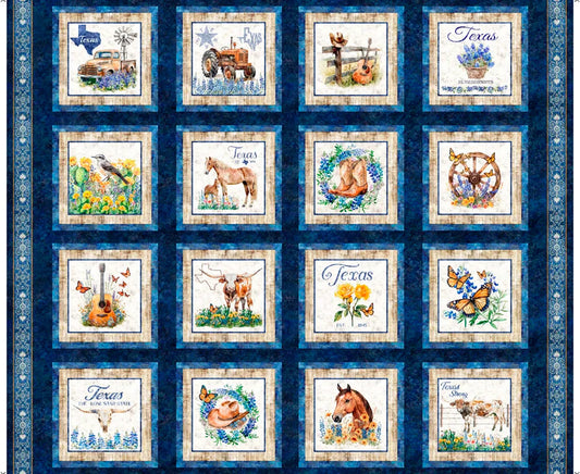 ATXSH Minky Texas Icons Picture Patches Navy 44"/45" Fabric Per Yard