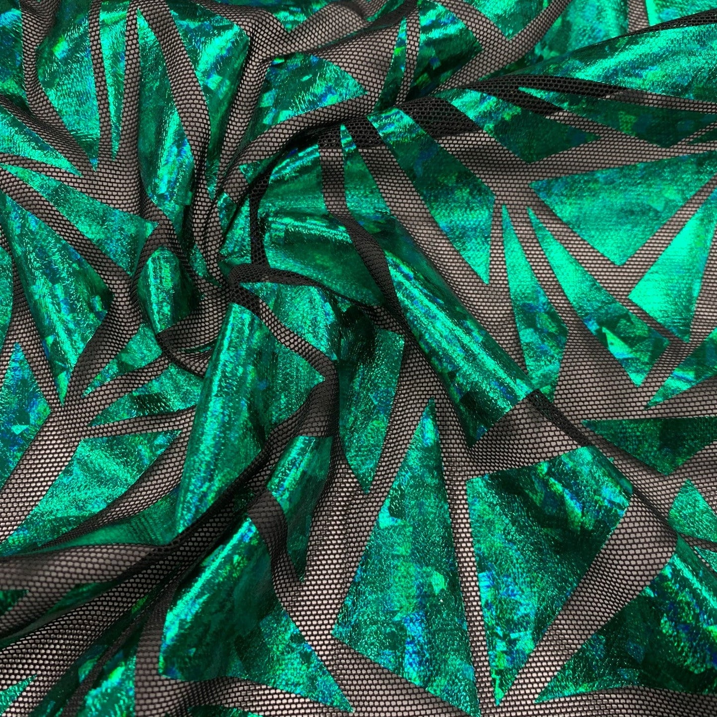 Abstract Triangle Foil Printed Mesh Fabric | Blue Moon Fabrics