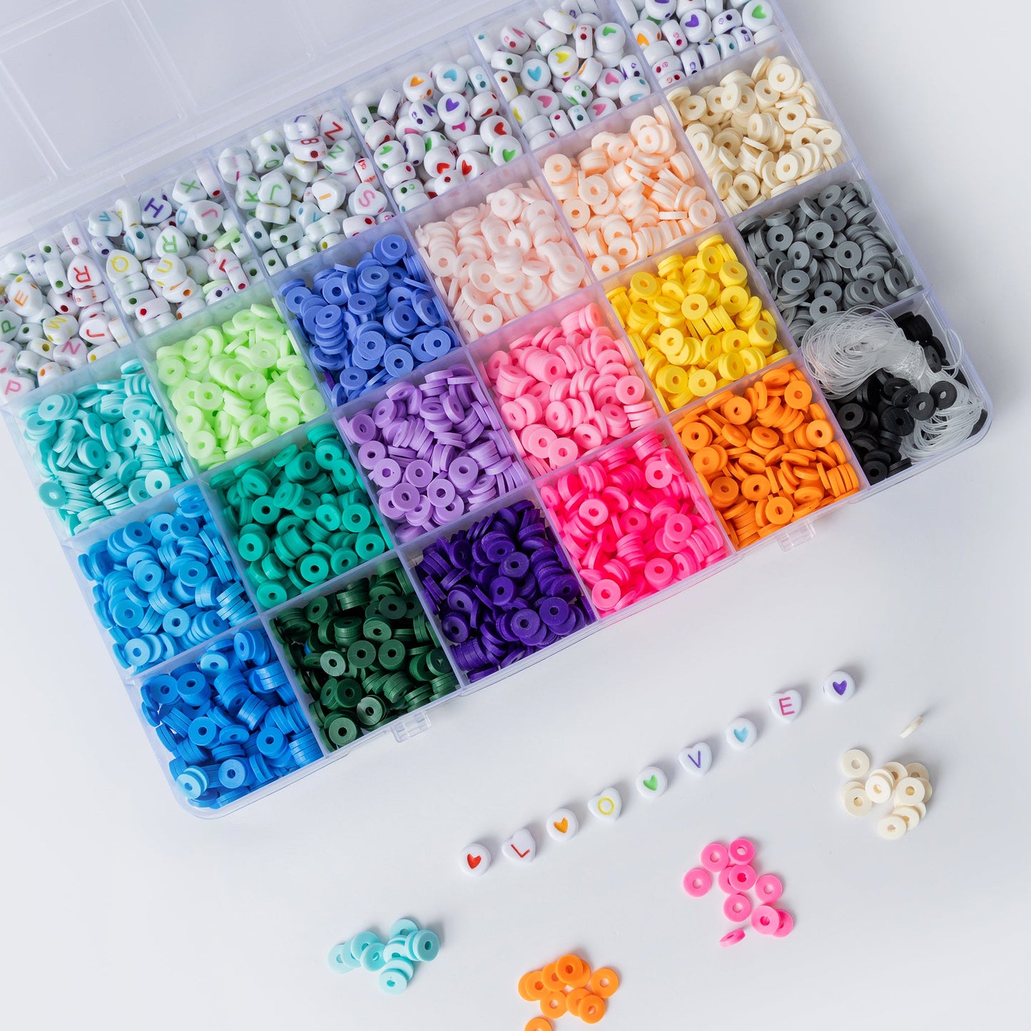 Bold Brights Polymer Heishi and Heart Letter Bead Box