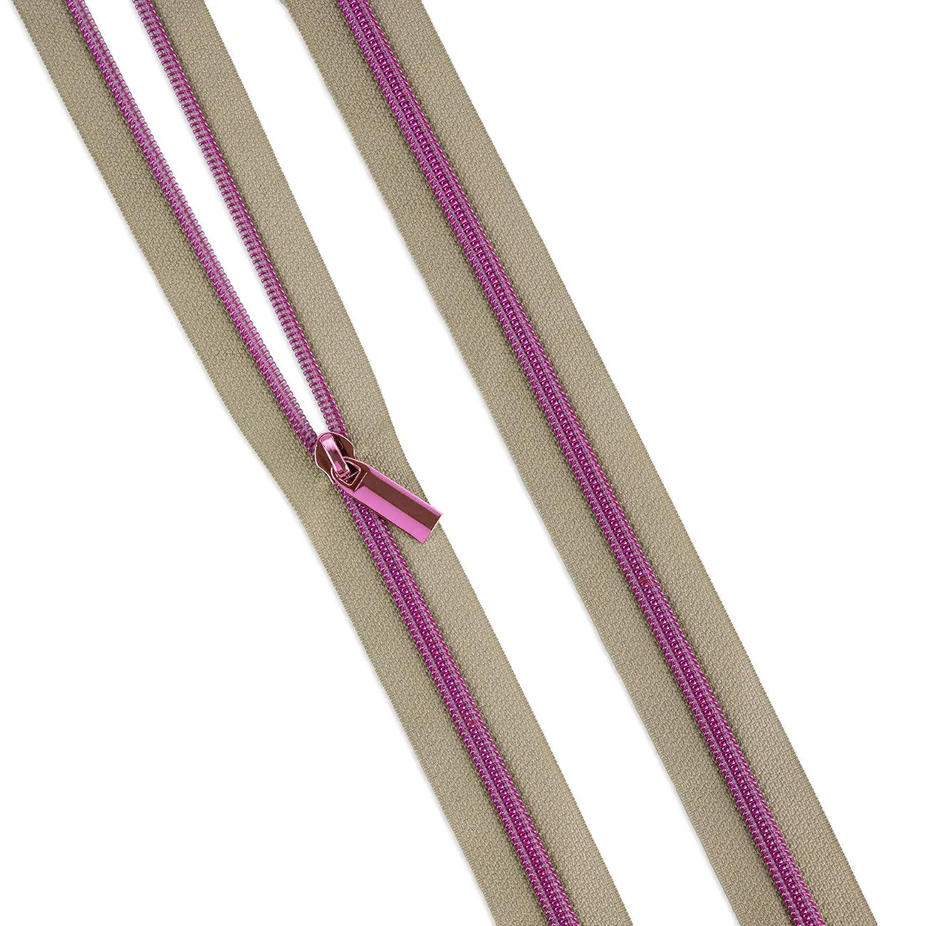 Beige #5 Nylon Tula Pink Coil Zipper 3yds and 9 Pulls