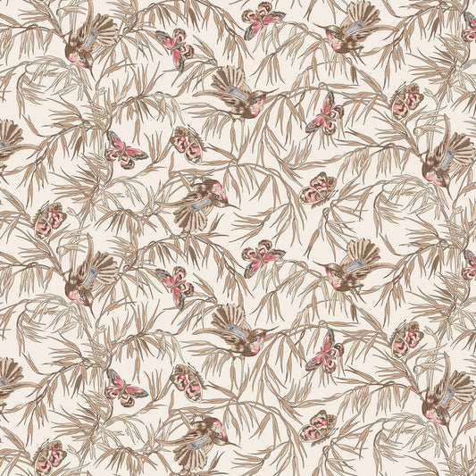 Birds and Butterflies White Meadow Blush 43"/44" Cotton Fabric Per Yard