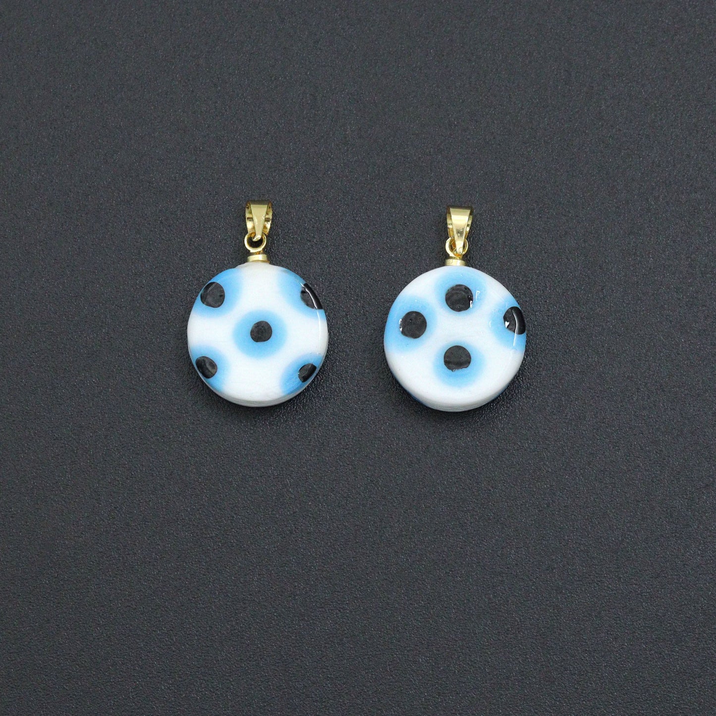 Blue White Evil Eye Ceramic Coin Pendant charm, Sku#EF820