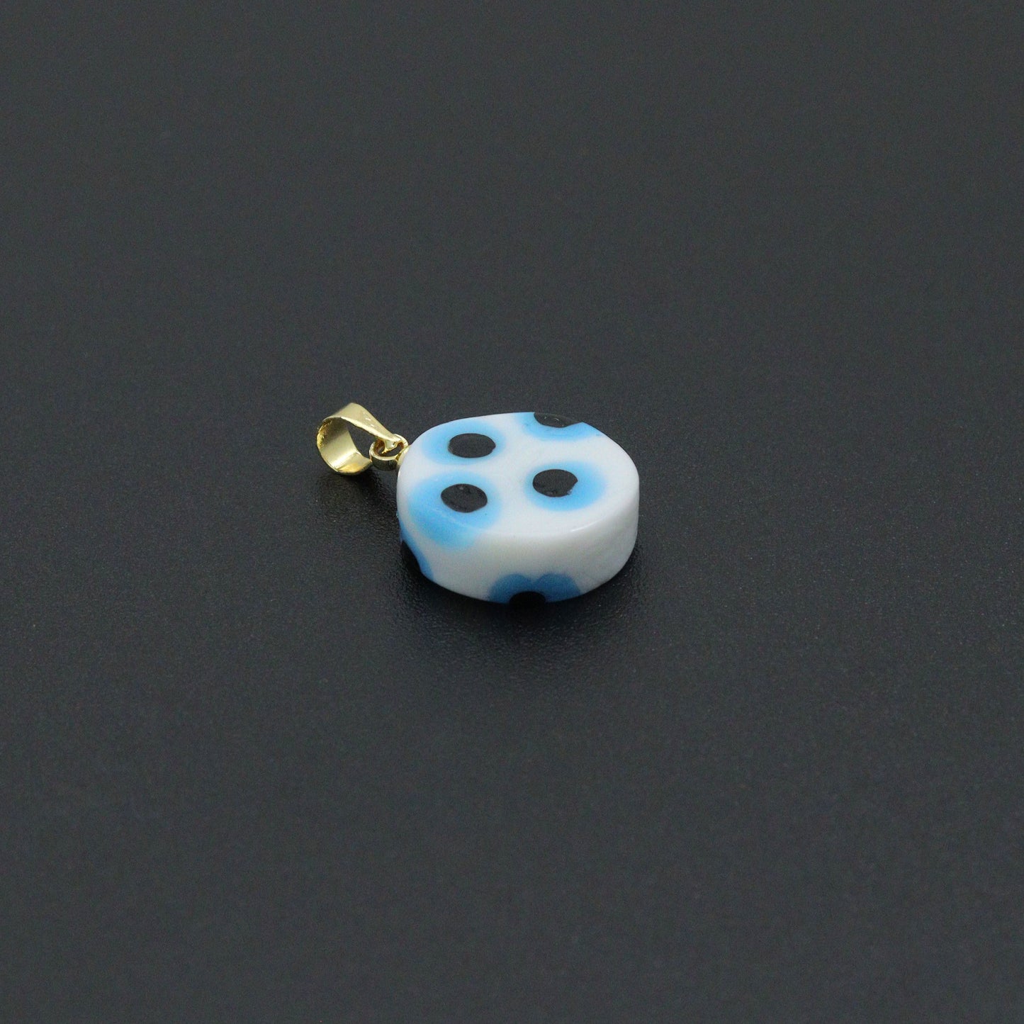 Blue White Evil Eye Ceramic Coin Pendant charm, Sku#EF820